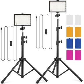 Photography Lighting Kit with 4 Color Filters, Dimmable 5600K USB LED Studio Light with Adjustable Tripod Stand, Portable Video Light for Live Broadcast, Recording, 2 Pack