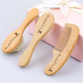 Personalized Wooden Hair Brush Set with Soft Goat Bristles - Toddler Cradle Cap Brush and Newborn Baby Registry Gift