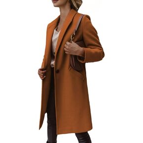 Women's Solid Color Lapel Mid-length Button-wool Coat Trendy Winter Jacket for Women
