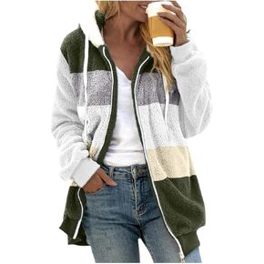 Winter Coats for Women 2024,Women's Casual Fashion Patchwork Loose Hooded Plush Zipper Jacket S-5XL
