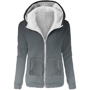 Womens Flannel Jacket Women's Fashion Flannel Sweatshirt Loose Hooded Plush Zip Up Jacket Top