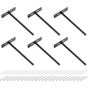 uxcell 6Set Floating Shelf Brackets, 8" 4 Holes Iron Concealed Hidden Shelf Supports for Floating Wood Shelves, Black