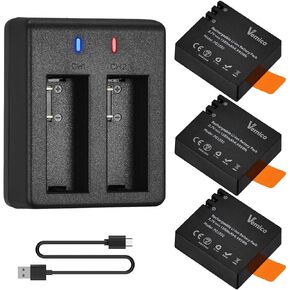 Action Camera Battery Charger PG1050 1350mAh Battery 3 Packs Dual-Channel Charger for AKASO EK7000, Brave 4/for SJCAM SJ4000/for Wolfang/forJadfezy/for Apexcamfor Dragon Touch/for VEMONT Sport Cameras