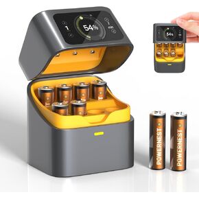 Long-Lasting Rechargeable Lithium-ion AA Batteries (8-Pack) with Charger & Case - 1.5V 3000mWh for Blink, Xbox & More