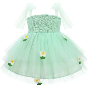 OBEEII Toddler Girls Summer Tulle Tutu Dress Bee/Strawberry/Butterfly Birthday Party Smocked Cute Ruffle Tiered Dress