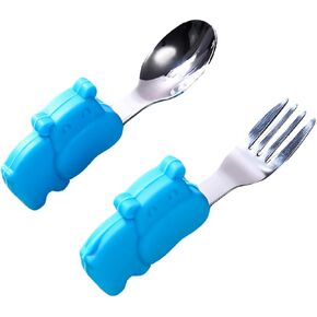 SUPVOX 1 Set Dinnerware Stainless Steel Fork and Spoon for Boy Girl Lightweight Eating Utensils with Short Handle Ergonomic Design for Easy Gripping for Newborns Learning to Random Color