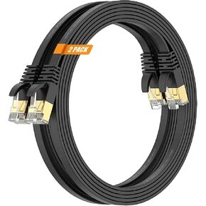 Surplay Cat7 3-Pack 1.5FT Ethernet Cable,Black-10Gbps Network Flat Patch Cord,Shielded & Ground Wire Ultra Slim Gold-Plated RJ45 Cat 7 LAN Line with Cable-Tie for Router,NAS,PC,CAT6A in Kuwait