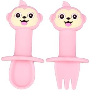 SUPVOX 2Pcs Set Cartoon Spoon Fork Set Safe Smooth Utensils for Food Grade Tableware for Weaning and Feeding
