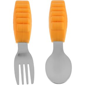 BESPORTBLE 1 Set 2Pcs Fork and Spoon Training Utensils with Non Slip Handles Portable and Safe for Self Feeding Radish Design