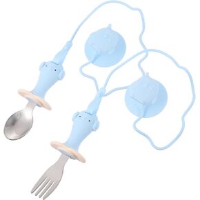 SUPVOX 1Set Training Tableware with Drop Suction Cup and Fork and Spoon Easy to Clean