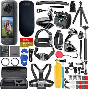 Insta360 X4 8K 360 Waterproof Action Camera, 8K 360, Stabilization Bundle with SanDisk Extreme 128GB Memory, High Speed Card Reader + 50 Piece Accessory Kit