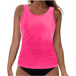 Tankini Tops for Women Square Neck Swimsuit Ruched Tummy Control Bathing Suits Adjustable Swim Tank Only No Bottom