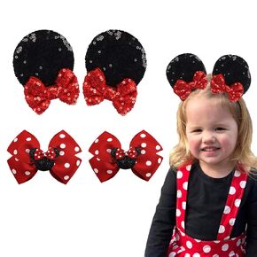 Hjiaruiky Mouse Ears Hair Clips Hair Bows Barrettes Accessories for Toddler Girls Women kids Party Birthday 4PCS