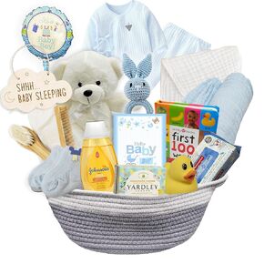 New Baby Boy Gift Basket | Unique Gift Set for a New MOM Light Blue Baby Gift Set. Welcome Baby Care Package All w/Newborn Essentials Bundle for Expecting Moms Baby Shower, After Labor Gift