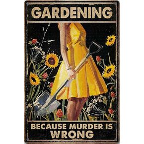 Garden Decor Outdoor Porch Decor Outdoor Metal Wall Art 12" x 8" Gardening Pots, Planters & Accessories,Girl Yellow Sign