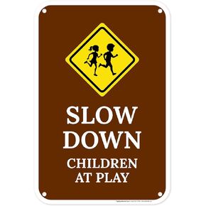 Slow Down Children At Play Sign, 10x7 Inches, 4 Mil Vinyl Decal Stickers Weather Resistant, Made in USA by My Sign Center