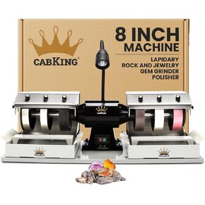 CabKing Cabbing Machine Lapidary Equipment - Gem Stone Grinder Jewelry Rock Polisher - Includes Diamond Wheels, LED Lamp, Water System, & Accessories - 8" Grinder Polishing Machine - Model CABKING-8V1