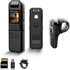 Mini Body Camera with 1080P HD Video & Audio, 180° Rotatable Lens, Built-in 64GB Storage, Ideal for Law Enforcement, Security, Outdoor Activities, Travel & Cycling