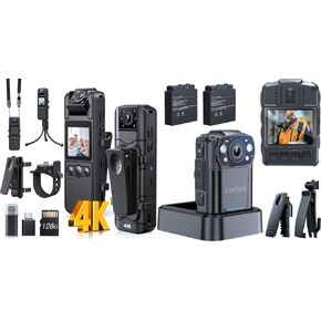 Z11 4K Body Camera with Audio and Video Recording, 128GB Small Body Cam with 180° Rotating Lens and WD11 2K Body Camera with 2PCS 2000mAh Batteries and Charging Base