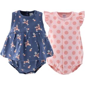 The Peanutshell Baby Girl Rompers 2 Pack - 100% Cotton Clothes and Dresses for Newborn, Infant and Baby Girls - Navy Floral