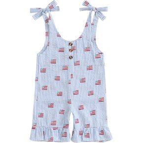 4th of July Toddler Girl Outfit American Flag Overall Shorts Romper Strap Baby Fourth of July Jumpsuit