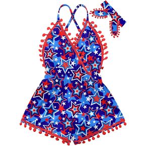 Baby Girls Sleeveless Romper Summer Outfits For 6M-3T Kids
