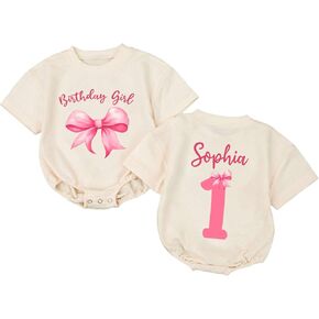 Personalized Pink Coquette Bow It's My Birthday Bubble Romper, Custom 1st Birthday Girl Outfit, First Bday