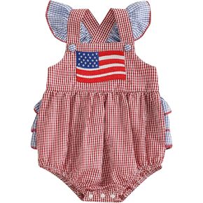 Engofs Baby Girl 4th of July Outfit USA Flag Print Romper with Headband Independence Day Clothes