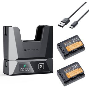 K&F Concept 2-Pack 2600mAh NP-FZ100 Battery and 18W Charger Compatible with Sony A7iii, A7iv, A7C, FX3, FX30, A9, A6600, A6700, ZV-E1, ZV-E10ii, Alpha 9, A9S, A7R III, A7R IV, A7R V