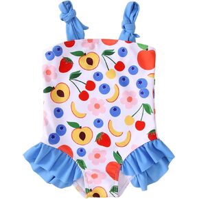 Toddler Baby Girl Swimsuit Ruffled Floral One Piece Bathing Suit Cute Fruit Sleeveless Summer Beach Swimwear