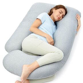 Momcozy Pregnancy Pillows for Sleeping, U Shaped Full Body Pillow for Pregnancy Women with Removable Jersey Cotton Cover, 57 Inch Maternity Pillow, Grey