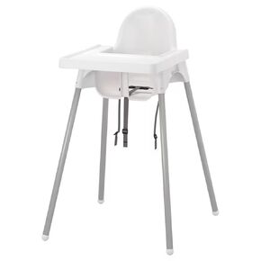 Baby High Chair with Removable Tray, Safety Straps, White and Gray