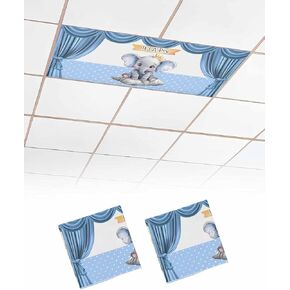Fluorescent Light Covers, Blue Elephant Light Covers for Ceiling Lights Classroom/Office, Watercolor Cute Cartoon Animals Ceiling Lightcover Magnetic Lightfiltering Shades 4Pcs