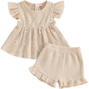 Kaipiclos Infant Baby Girl Clothes Outfits Daisy Print Ruffle Sleeve Shirt Tops Shorts Baby Summer Outfit 3 6 12 18 24 Month