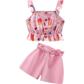 Toddler Girls Short Sets Kids Love Heart Ruffle sleeveless Tops and Casual Shorts Girls Summer 2 Piece Outfits Clothes