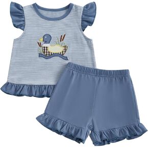 Toddler Girl Summer Clothes Short Sleeve Letter Embroidery Crew Neck T Shirt Tops + Solid/Plaid Shorts Outfits Set