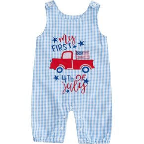 Infant Boy Girl 4th of July Outfits American Flag Sleeveless Romper Shorts Newborn Baby My 1st July 4th Overalls
