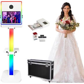 Photo Booth with Printer and Camera Mirror Photo Booth 15.6-inch Touch Screen Portable DSLR Photobooth Machine Selfie Ring Light for Wedding Party Events