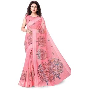 Women's Cotton Blend Saree with Unstitched Blouse Piece, Traditional Indian Wear