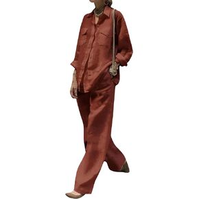 GRASWE Women 2 Piece Long Sleeve Outfits Lounge Button Down Streetwear Stylish Solid Color Sets
