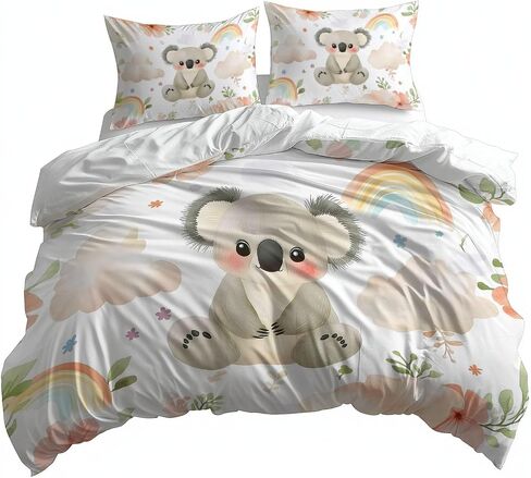 3pcs لطيف koala مع السحب والزهور الكارتون حاف مجموعات الفراش الملك ، غطاء لحاف لزيمة بيضاء ، حالتان وسادة للبنين فتيات الأطفال الصغار in Kuwait