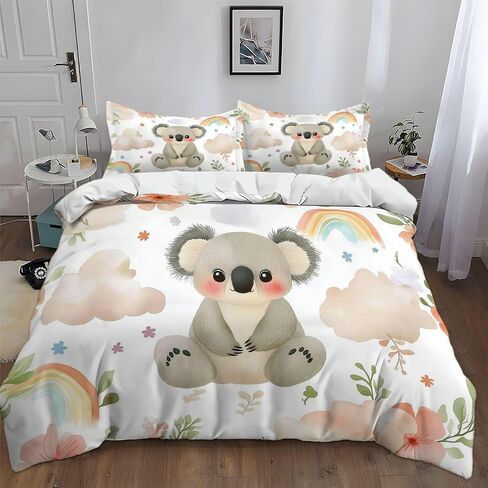 3pcs لطيف koala مع السحب والزهور الكارتون حاف مجموعات الفراش الملك ، غطاء لحاف لزيمة بيضاء ، حالتان وسادة للبنين فتيات الأطفال الصغار in Kuwait