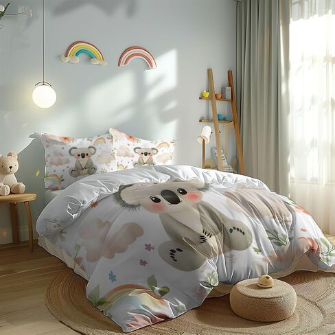 3pcs لطيف koala مع السحب والزهور الكارتون حاف مجموعات الفراش الملك ، غطاء لحاف لزيمة بيضاء ، حالتان وسادة للبنين فتيات الأطفال الصغار in Kuwait