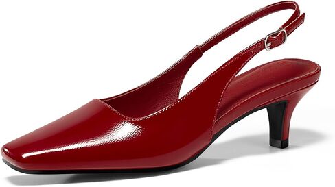 Coutgo Womens Kitten Low Heels Slingback Pumps Squared Point Toe Buckle Strap Wedding Party Dress Shoes in Saudi Arabia
