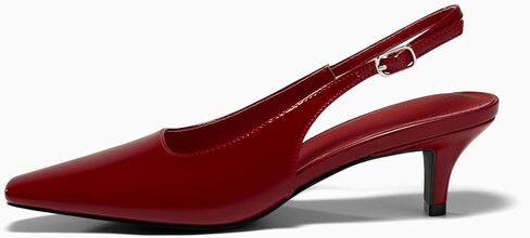 Coutgo Womens Kitten Low Heels Slingback Pumps Squared Point Toe Buckle Strap Wedding Party Dress Shoes in Saudi Arabia