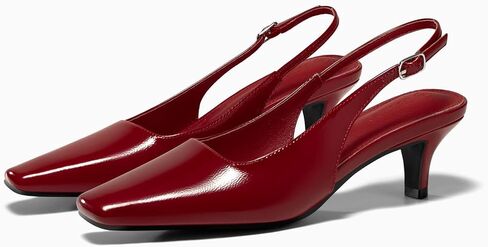 Coutgo Womens Kitten Low Heels Slingback Pumps Squared Point Toe Buckle Strap Wedding Party Dress Shoes in Saudi Arabia