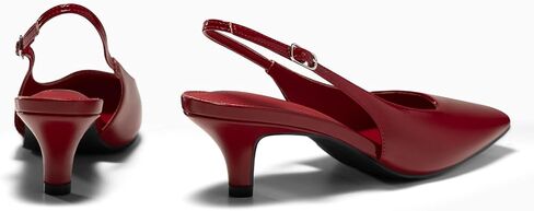 Coutgo Womens Kitten Low Heels Slingback Pumps Squared Point Toe Buckle Strap Wedding Party Dress Shoes in Saudi Arabia
