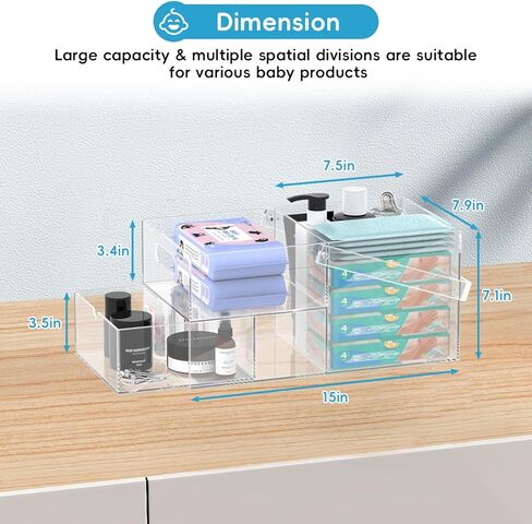 تخزين حامل حفاضات الحفاضات الصافية والقابلة للفصل ، منظم طاولة تغيير الطفل للحفاضات الصغيرة ، مناديل وملحقات الأطفال ، مثالية لتغيير الطاولة ذات السعة الفسيحة in Kuwait