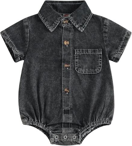 Emmababy Toddler Girl Girl Denim Phemsuit Bemsust Short Button Down Romper Jean shorts Shorts Summer Closy Set Baby Denim Set in Kuwait