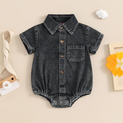 Emmababy Toddler Girl Girl Denim Phemsuit Bemsust Short Button Down Romper Jean shorts Shorts Summer Closy Set Baby Denim Set in Kuwait